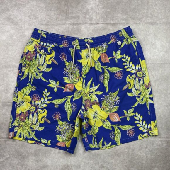 Polo Ralph Lauren Swim Trunks Men's XL Tall Blue Floral Lined Pockets Drawstring - Picture 1 of 16
